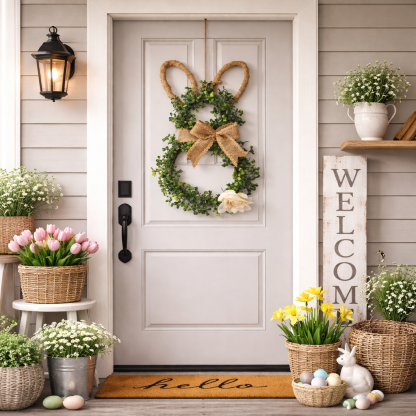 Easter Bunny-Themed Artificial Flower Wreath