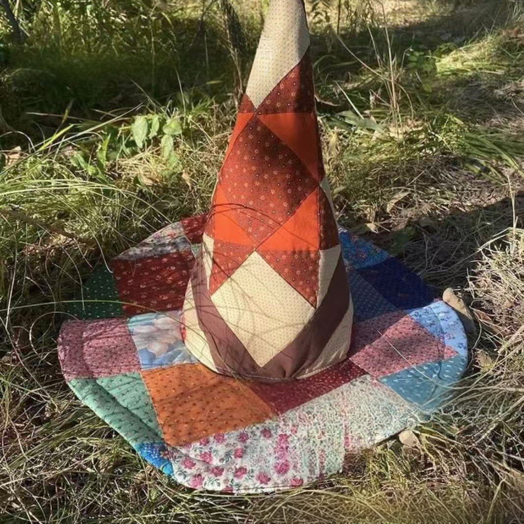 🔥Last Day 49% OFF - Handcrafted Quilted Witch Hat – Unique Folk Art for Halloween & Vintage Looks