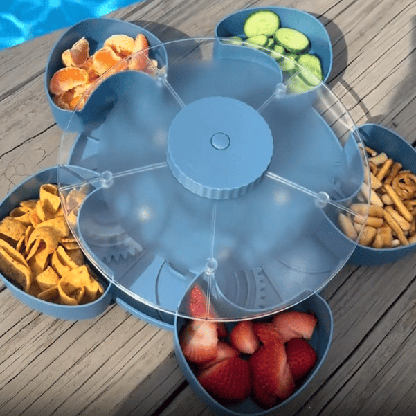 Hot Sale🍿✨ Divided Spin & Snack Serving Tray – 5-Compartment Rotating Party Platter