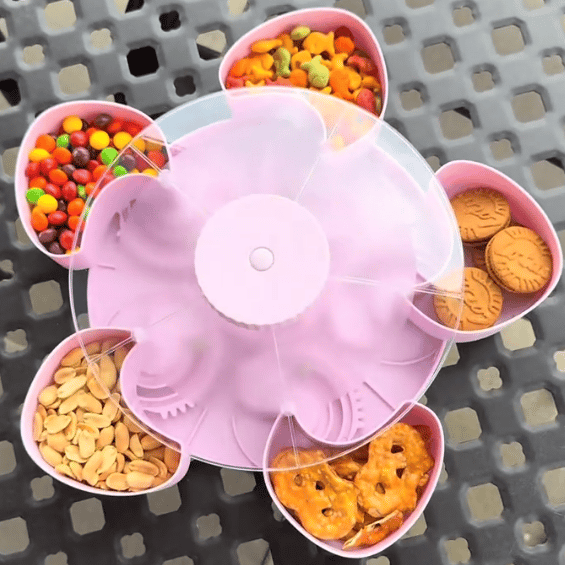 Hot Sale🍿✨ Divided Spin & Snack Serving Tray – 5-Compartment Rotating Party Platter