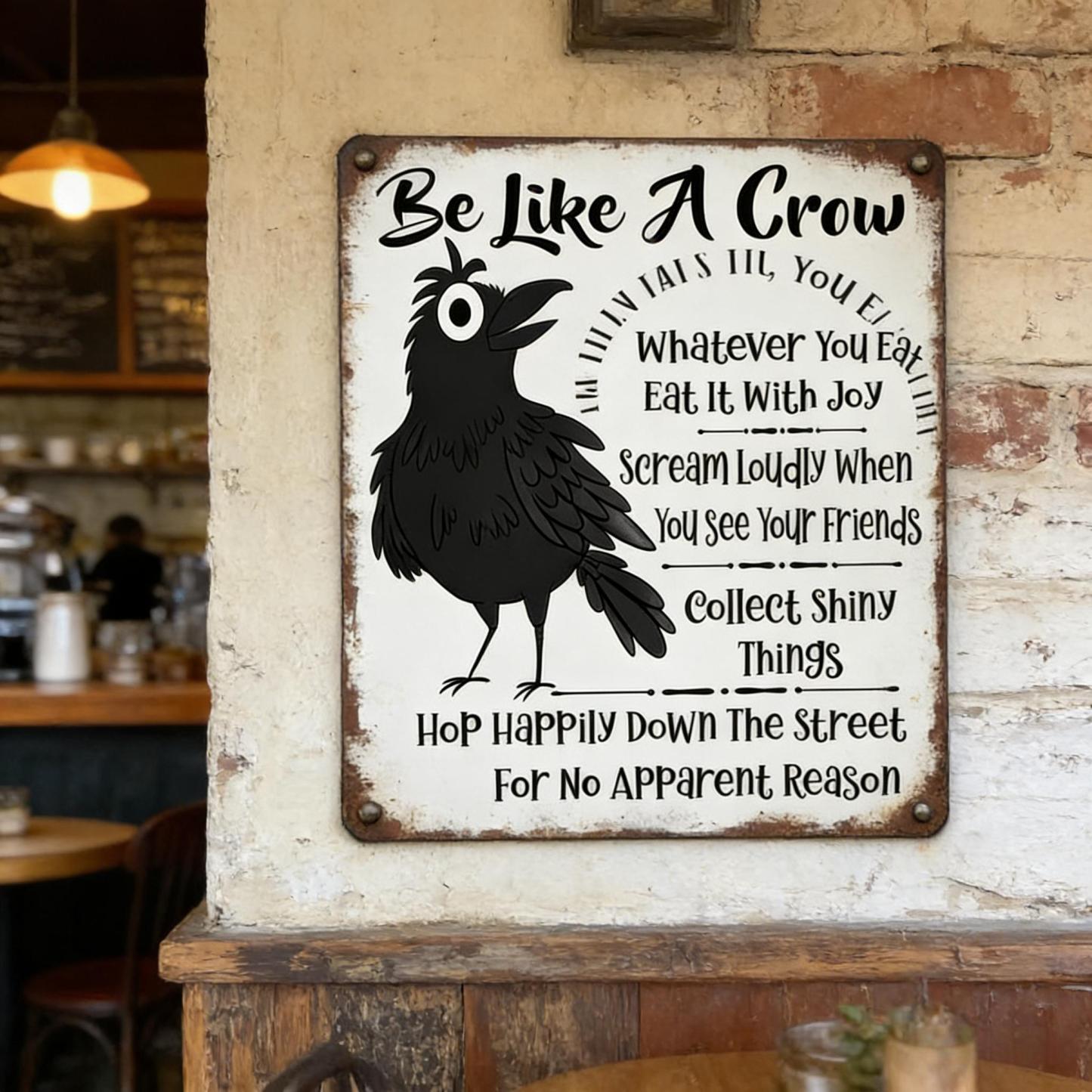 Be Like A Crow Vintage Wooden Sign – Funny Positive Wall Art for Home, Office, Kitchen & Farmhouse Decor