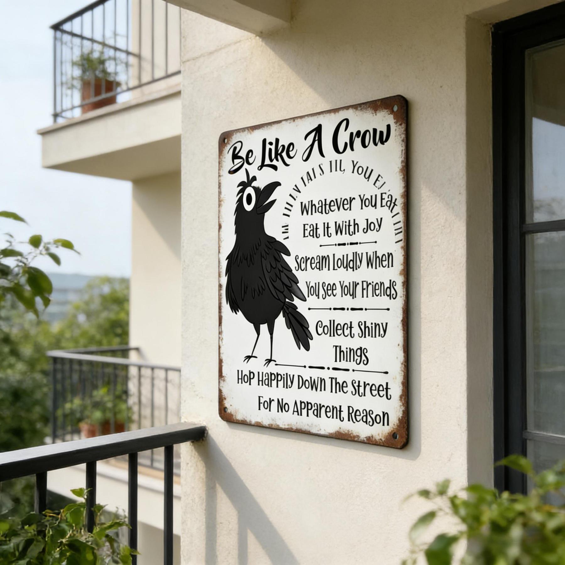 Be Like A Crow Vintage Wooden Sign – Funny Positive Wall Art for Home, Office, Kitchen & Farmhouse Decor