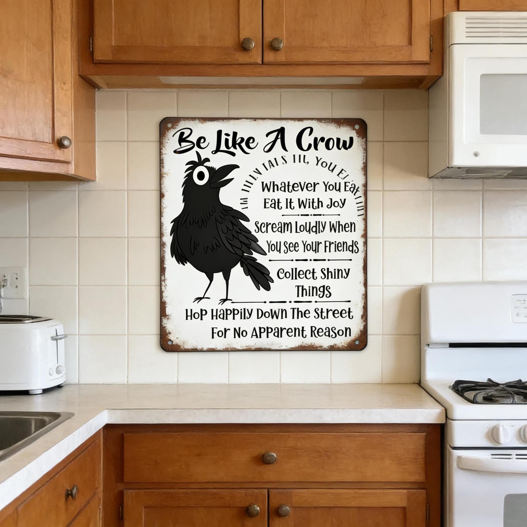 Be Like A Crow Vintage Wooden Sign – Funny Positive Wall Art for Home, Office, Kitchen & Farmhouse Decor