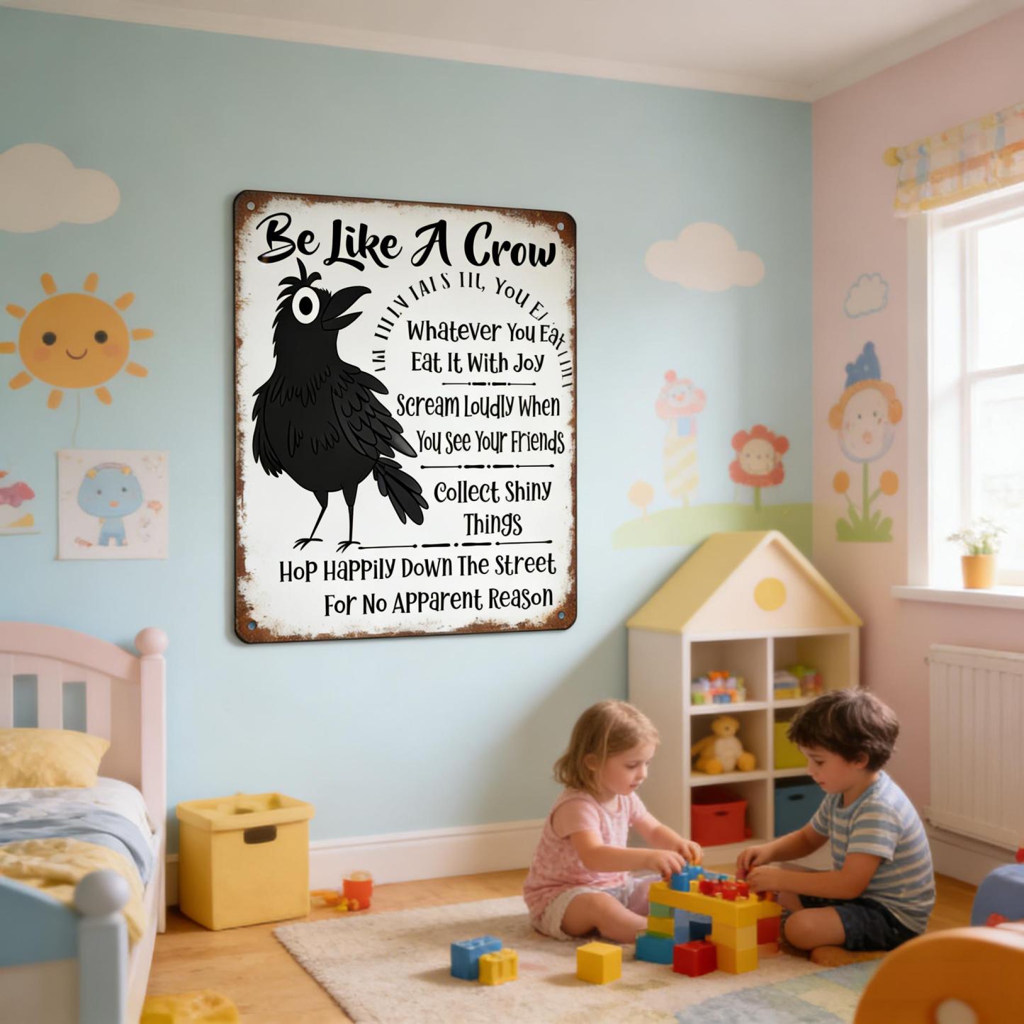 Be Like A Crow Vintage Wooden Sign – Funny Positive Wall Art for Home, Office, Kitchen & Farmhouse Decor
