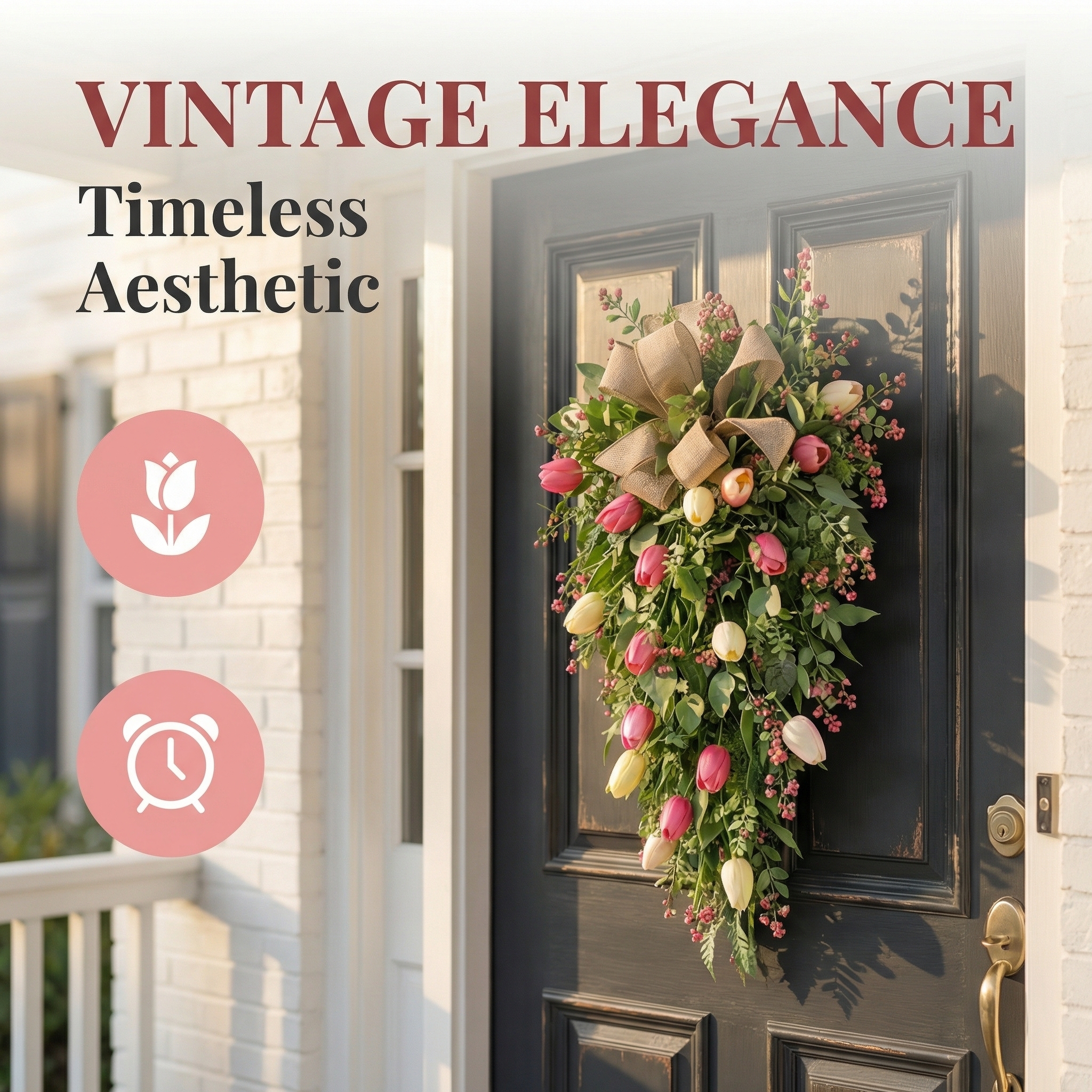 ✨Early Eeaster Sale 50% - Artificial Tulip Door Swag with Greenery Leaves and Burlap Bow