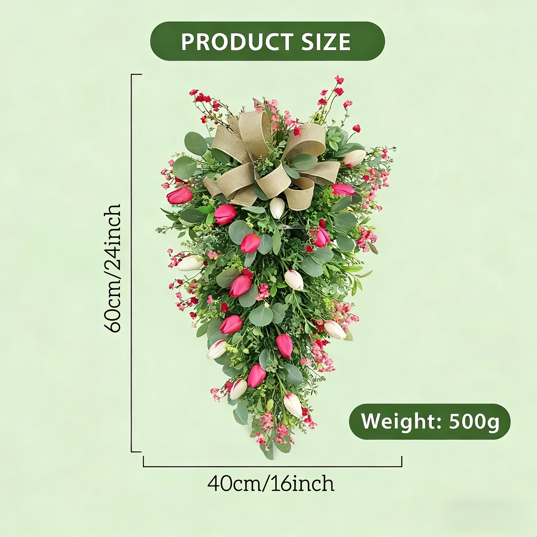 ✨Early Eeaster Sale 50% - Artificial Tulip Door Swag with Greenery Leaves and Burlap Bow