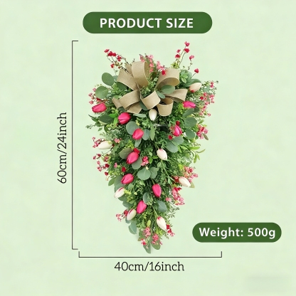 ✨Early Eeaster Sale 50% - Artificial Tulip Door Swag with Greenery Leaves and Burlap Bow