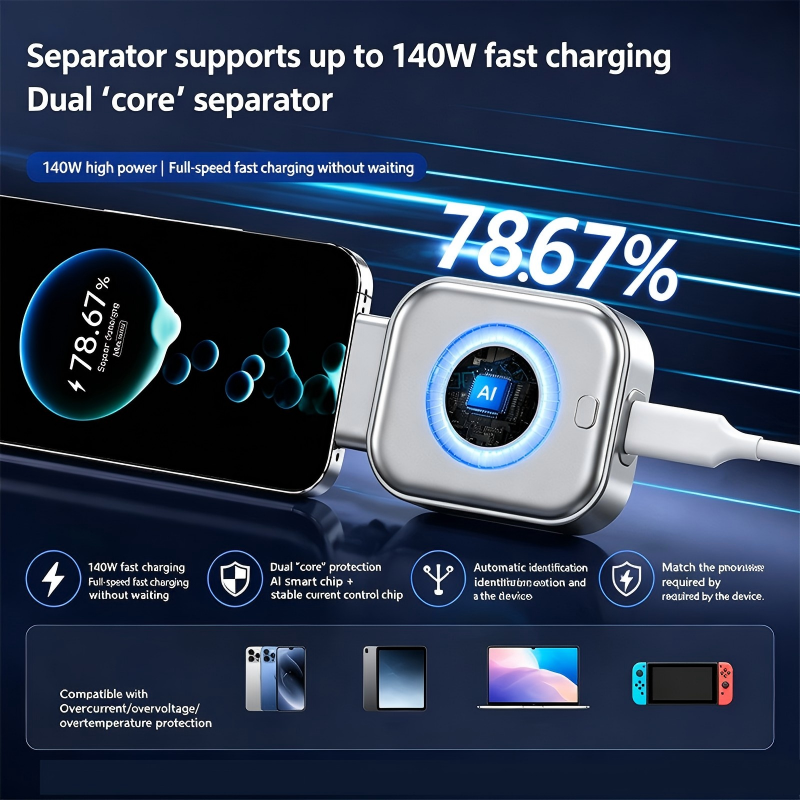 🌞50% Rabatt!⚡140W Super-Schnellladegerät mit KI automatischer Abschaltung – USB-C PD3.1 – Intelligenter Batterieschutz