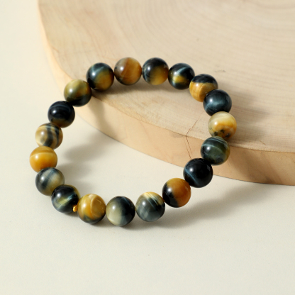 Premium AAA Grade Fantasy Tri-Color Tiger's Eye Bracelet | Rare Striped Crystal | Wealth Luck & Confidence Healing Stone Jewelry
