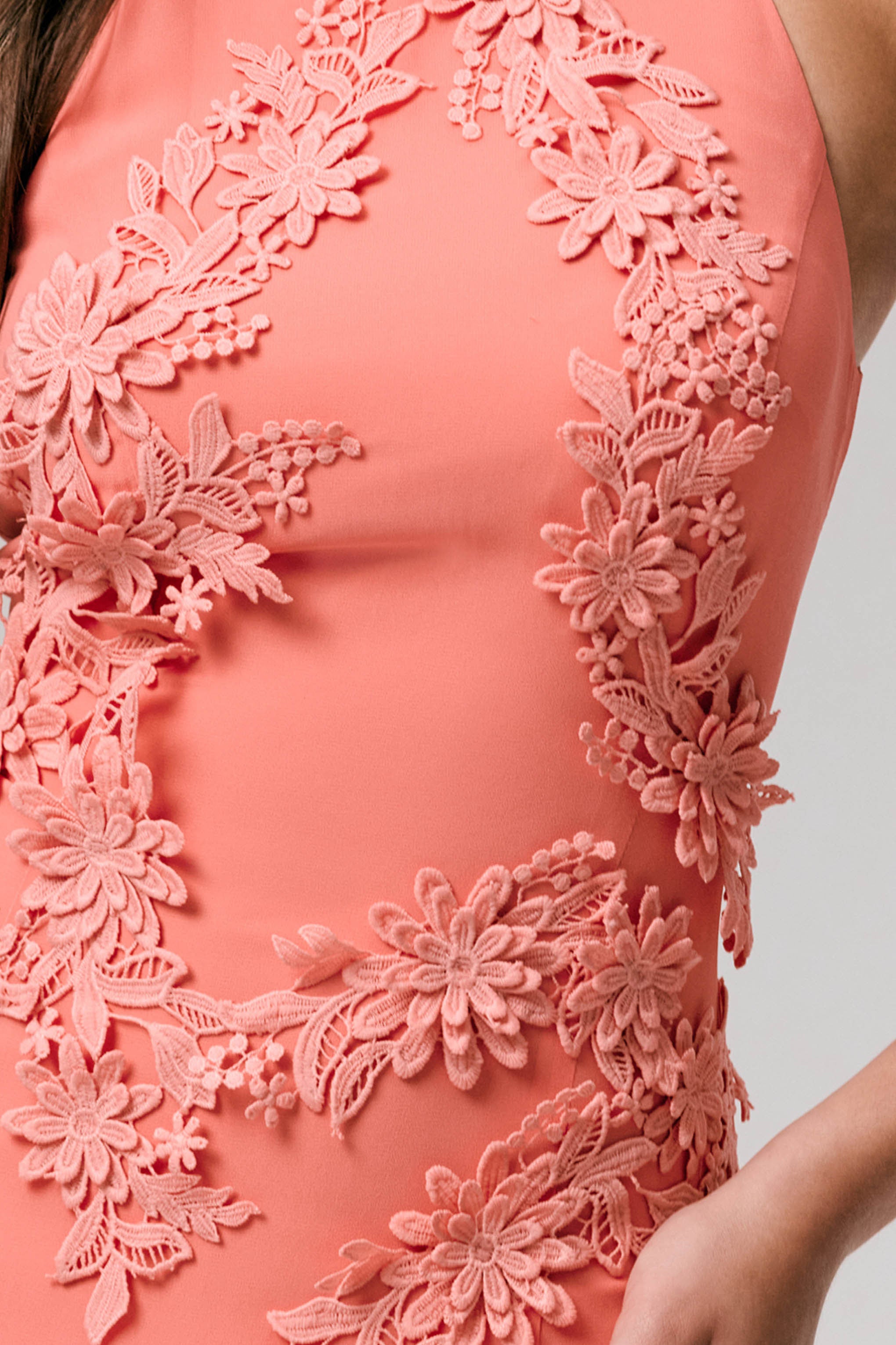 Coral High-Neck Embellished Maxi Dress