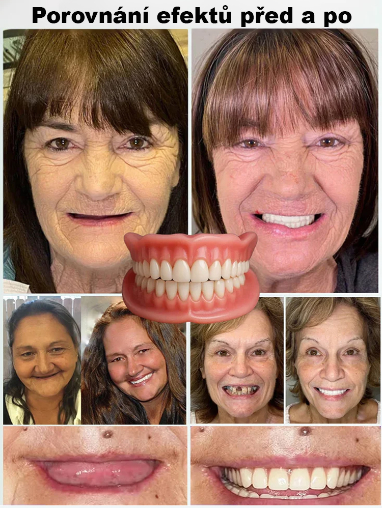 Získejte zpět své sebevědomí bez drahých návštěv u zubaře. Naše inovativní náhrada se díky speciálnímu polymeru dokonale přizpůsobí vašim dásním během pár minut v pohodlí domova. 