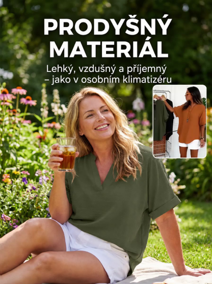 Prodýchací čisté barvy v Collar volný krátký rukáv ✨ Objevte halenku, která Vám dodá sebevědomí a styl!
