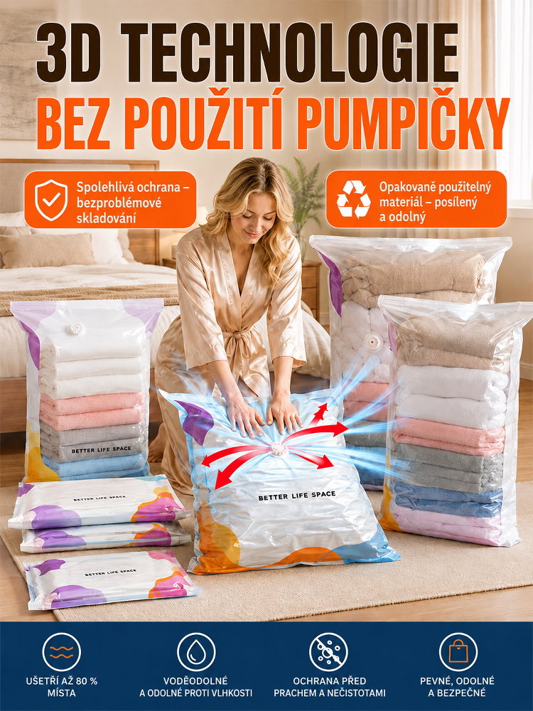 💡 Máte plnou skříň? Sbalte oblečení bez námahy! Extra velký vakuový kompresní vak (bez nutnosti pumpy) – Okamžitě uvolní 80 % prostoru