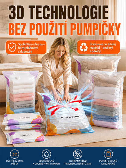 💡 Máte plnou skříň? Sbalte oblečení bez námahy! Extra velký vakuový kompresní vak (bez nutnosti pumpy) – Okamžitě uvolní 80 % prostoru