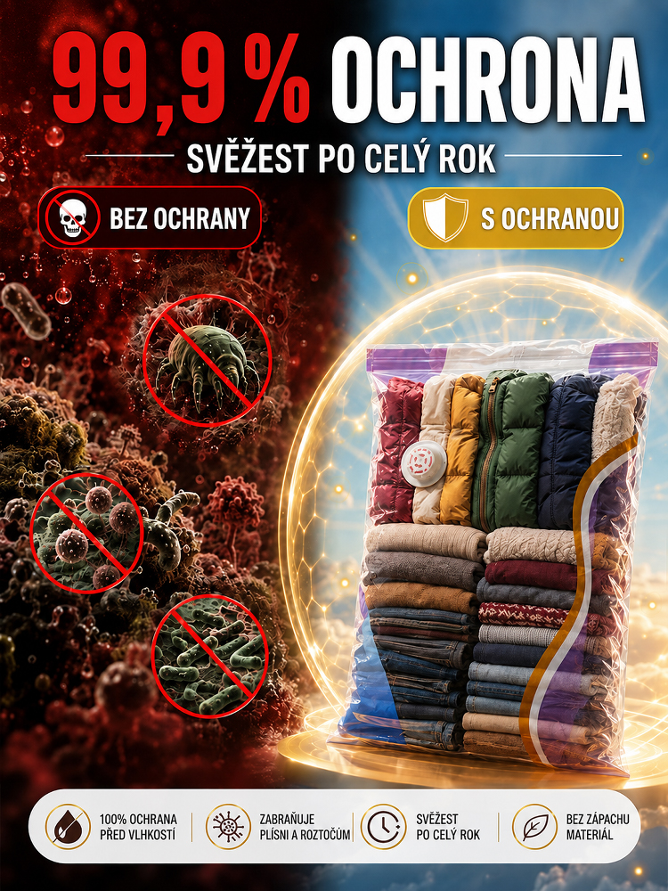 💡 Máte plnou skříň? Sbalte oblečení bez námahy! Extra velký vakuový kompresní vak (bez nutnosti pumpy) – Okamžitě uvolní 80 % prostoru