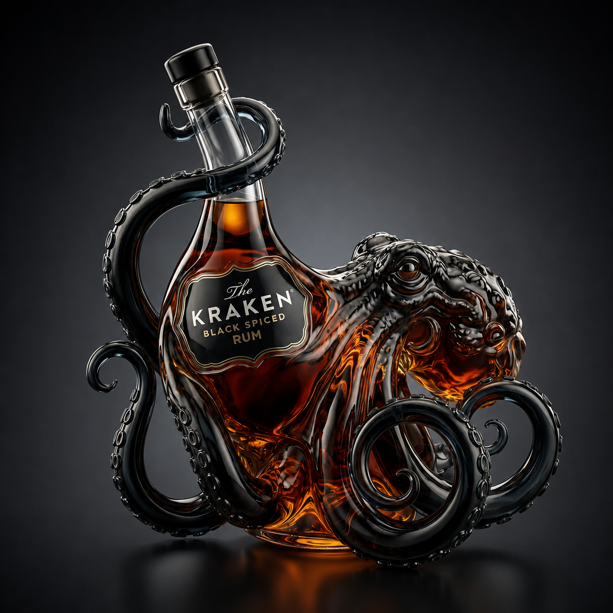 Suggested image: recommended product close-up of the Kraken 3D octopus bottle on a bar shelf