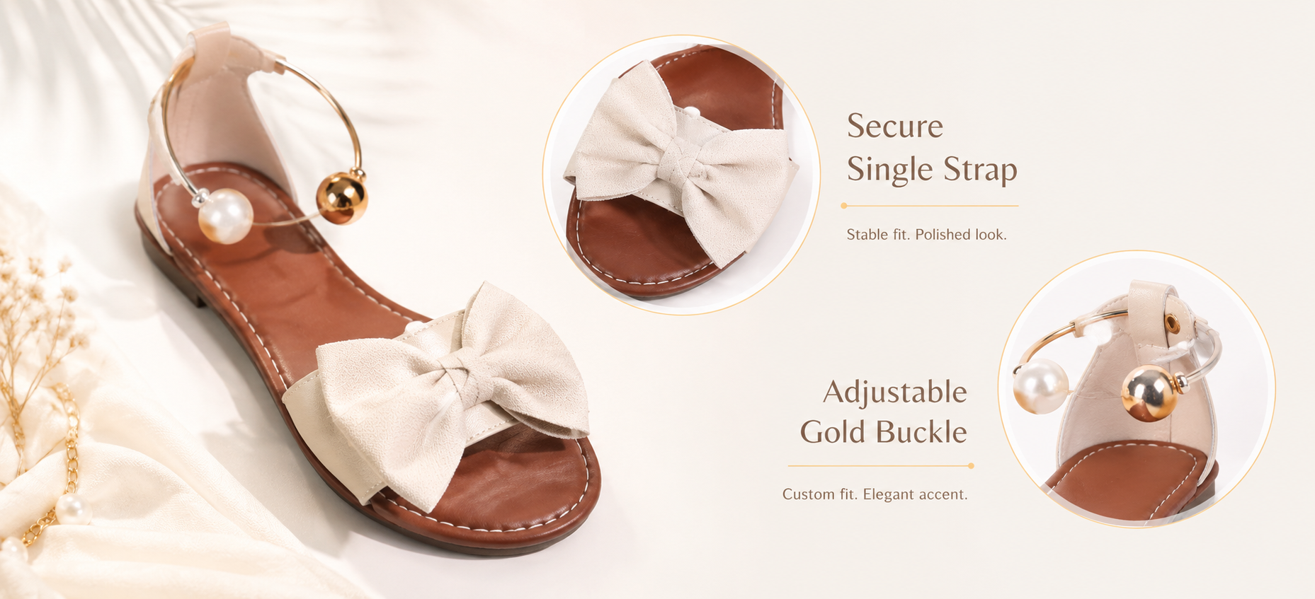 Image placeholder: close-up of the single strap and gold-tone metal buckle on the sandal