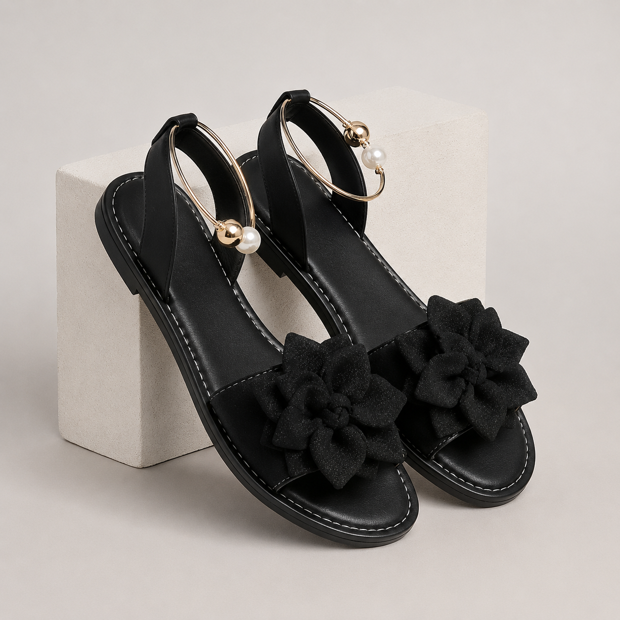 Product image placeholder: main product photo of the Fleetheritage bowknot pearl flat sandal