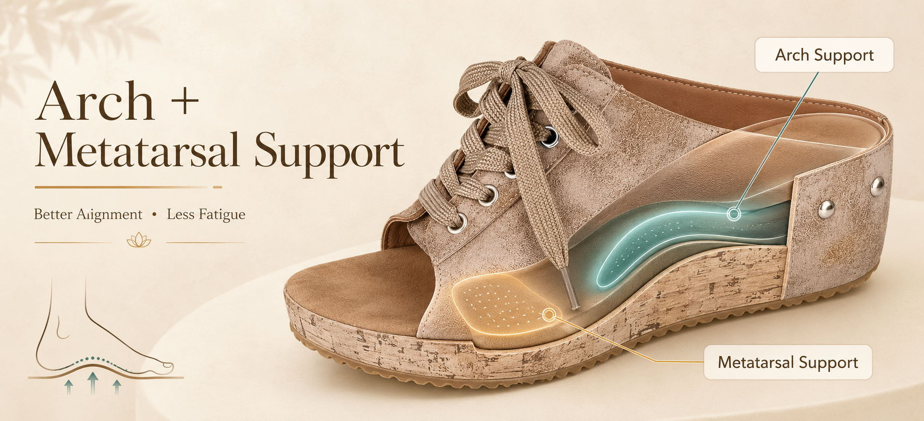 Product detail image: arch support area and metatarsal support inside the sandal