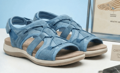 Hero GIF: woman walking comfortably in orthopedic sport mesh sandals during summer errands