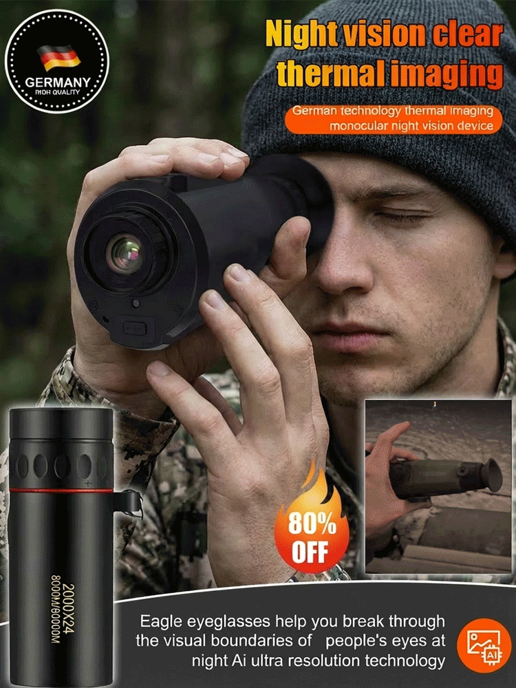 German technology thermal imaging monocular night vision device✅ Hunting ✅ Patrolling ✅ Camping, order now and enjoy a 50% discount.👁️ Not only can you see far, but you can also see clearly!🧡🔭 Small body, wide field of view.