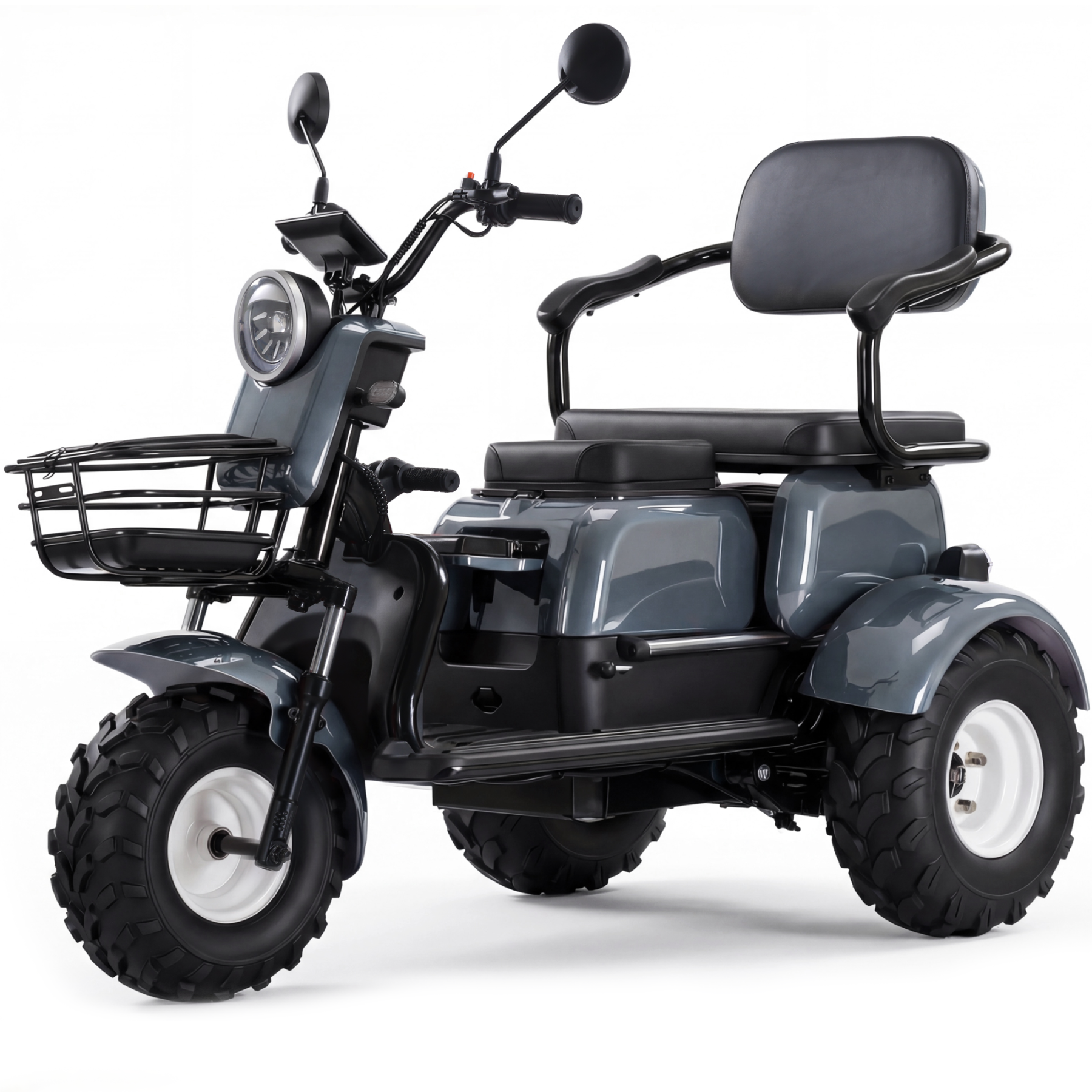 Senior mobility scooter, 64V 20Ah Removable Battery, 1000W Motor, 580 lbs Maximum Weight Capacity, Two Seats, 30 Miles Maximum Range, 16 MPH Maximum Speed, Foldable Tricycle