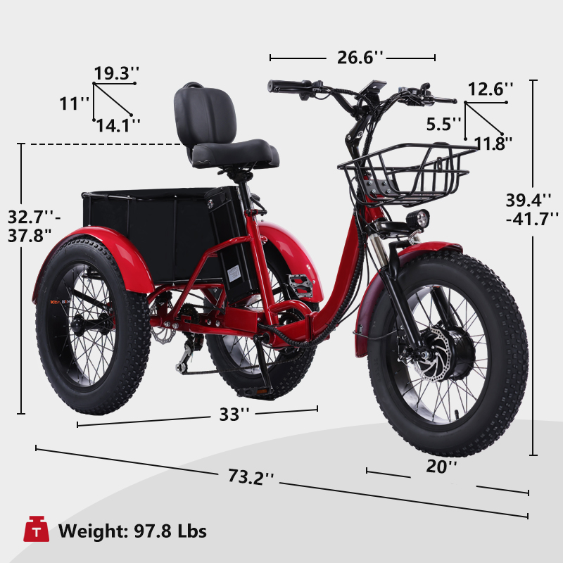 Adult electric tricycle, 500W folding electric tricycle, torque 60 Nm, senior tricycle, equipped with a large-capacity basket and removable 48V 15Ah battery, maximum load capacity 400 lbs, maximum speed 18 mph, range 50 miles.