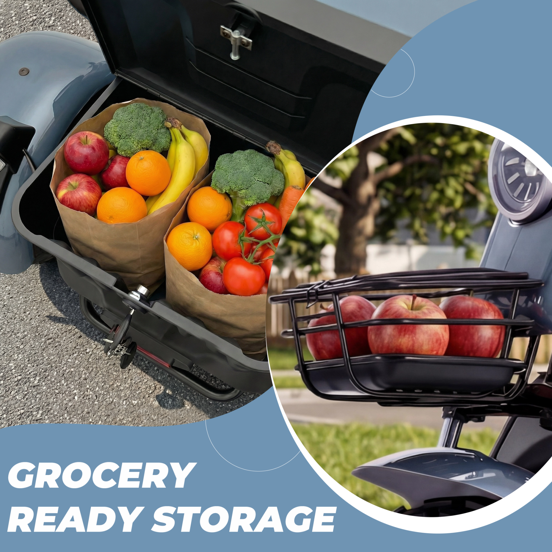 Senior mobility scooter, 64V 20Ah Removable Battery, 1000W Motor, 580 lbs Maximum Weight Capacity, Two Seats, 30 Miles Maximum Range, 16 MPH Maximum Speed, Foldable Tricycle