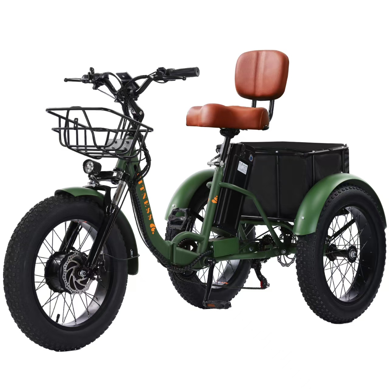 Adult electric tricycle, 500W folding electric tricycle, torque 60 Nm, senior tricycle, equipped with a large-capacity basket and removable 48V 15Ah battery, maximum load capacity 400 lbs, maximum speed 18 mph, range 50 miles.