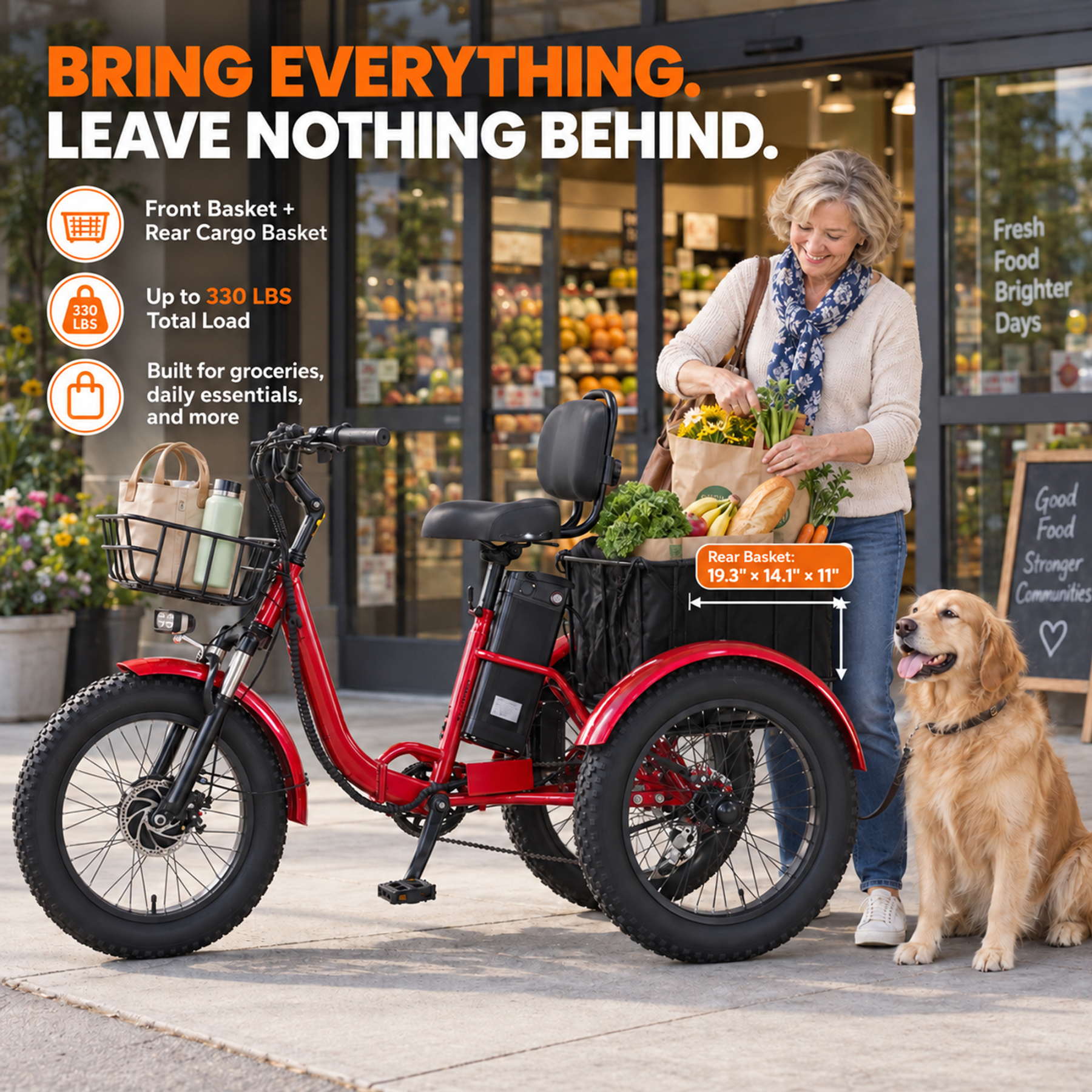 NOMIGO500W Electric Tricycle for Adults with 48V 15Ah Removable Battery, 20" Fat Tires, 7-Speed, Front & Rear Baskets, Comfort Seat with Backrest