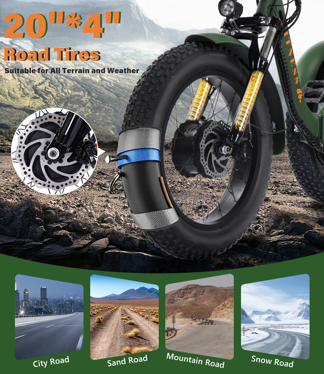  YEBEI Electric Trike, 7 Speed 3 Wheel Electric Bicycle with 48V 15Ah Lithium Battery, 20" Tires Electric Tricycle for Unisex Adults with Rear Basket Green