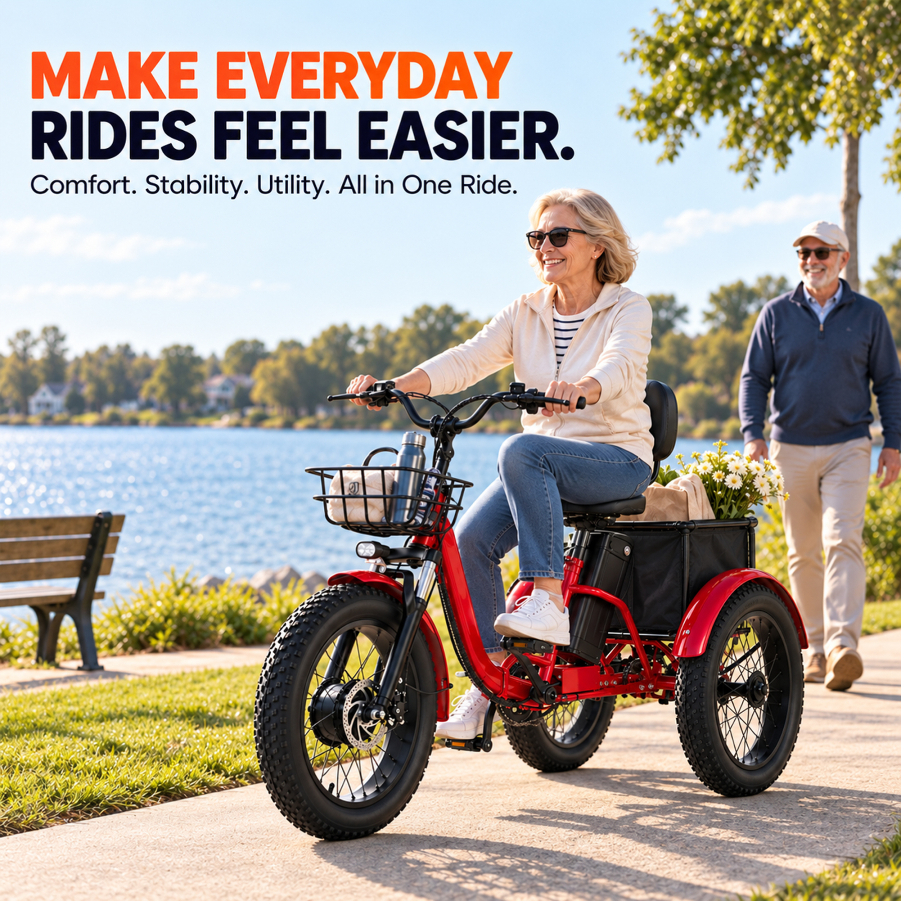 NOMIGO500W Electric Tricycle for Adults with 48V 15Ah Removable Battery, 20" Fat Tires, 7-Speed, Front & Rear Baskets, Comfort Seat with Backrest