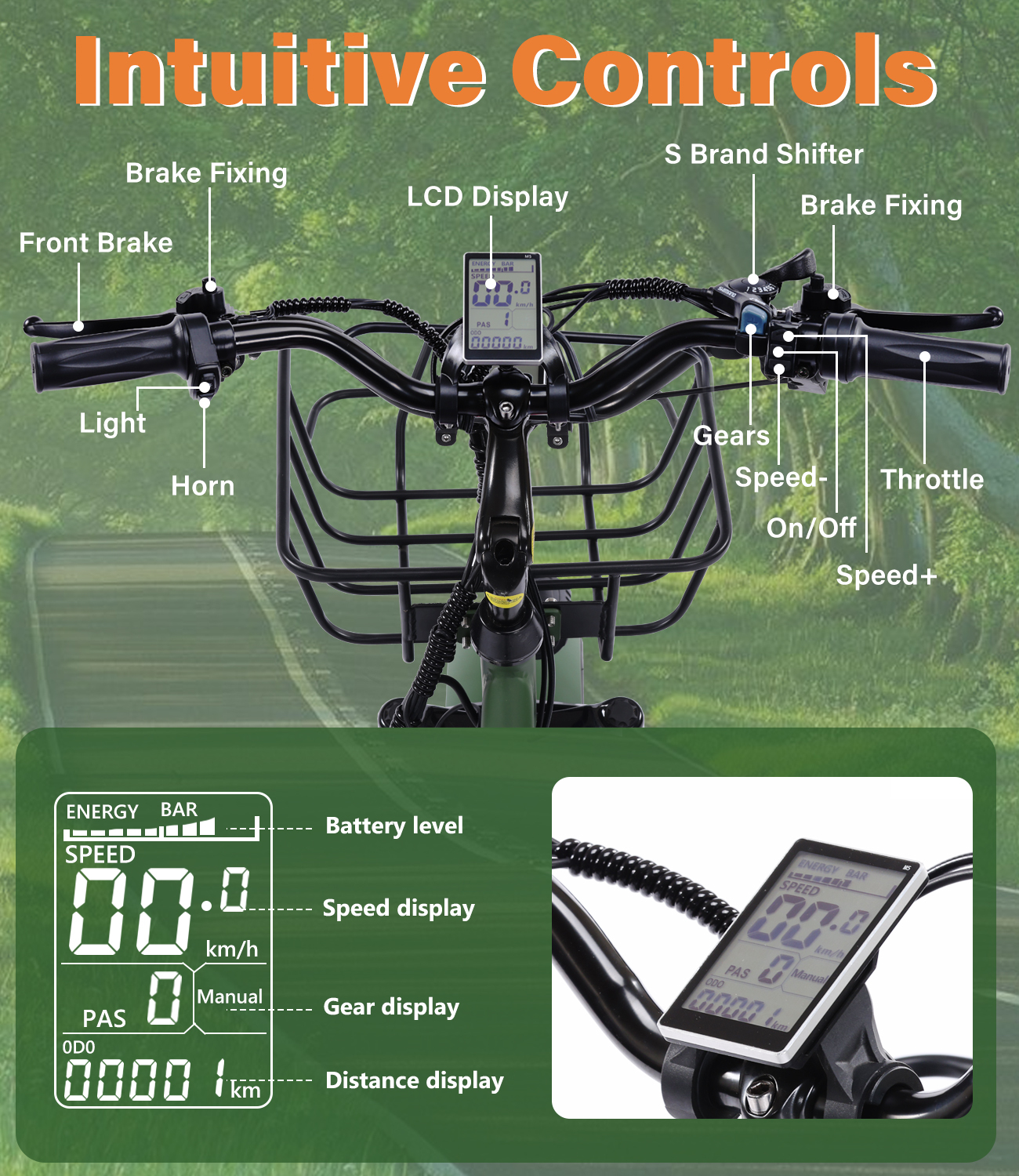  YEBEI Electric Trike, 7 Speed 3 Wheel Electric Bicycle with 48V 15Ah Lithium Battery, 20" Tires Electric Tricycle for Unisex Adults with Rear Basket Green