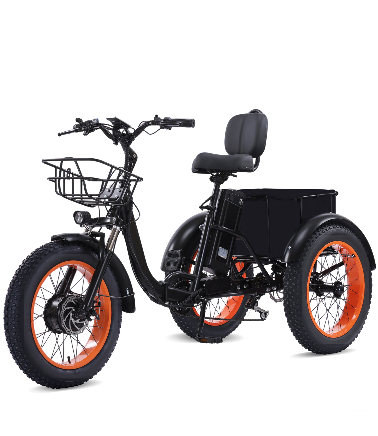 YEBEI Electric Tricycle for Adults Folding E-Trike Motorized Tricycle Electric 3 Wheels Trike Powerful Peak 750W Motor Electric Tricycle 48V15AH Lithium Battery Max 20MPH 20*4.0” Fat Tire Orange