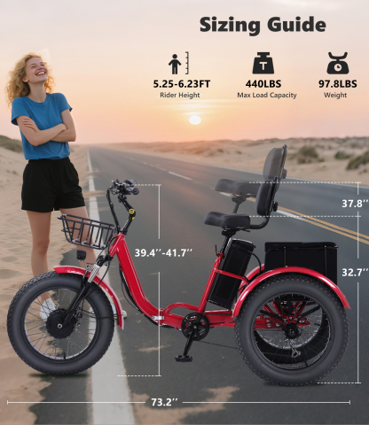 Adult Electric Tricycle, Peak 500W 3 Wheel Electric Bicycle, 15AH Removable Battery, Range up to 50 Miles, Maximum Speed 18/mph, With Basket, Suitable for Most People, Can Carry Goods, Can Be Used for Outdoor Outing, Camping and Other Various Scenarios