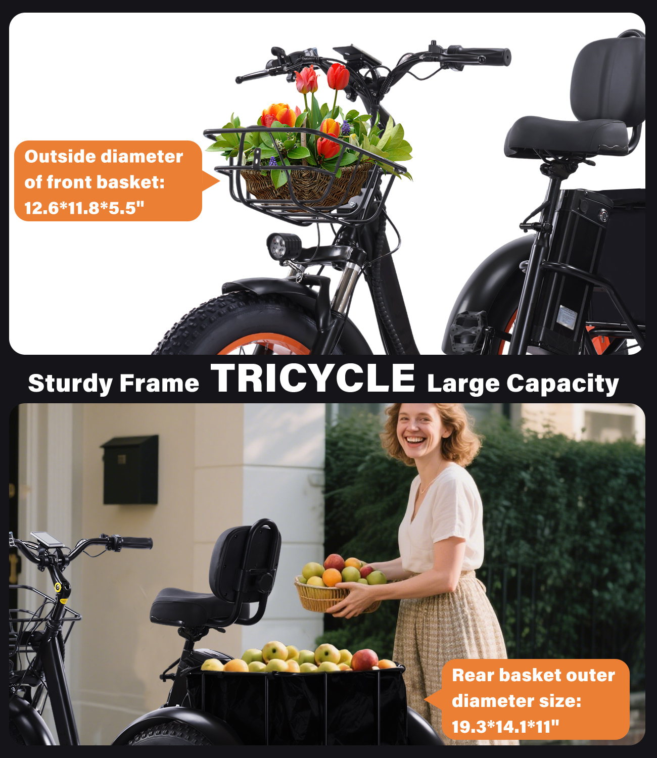 Electric Trike, 7 Speed 3 Wheel Electric Bicycle with 48V 20Ah Lithium Battery, 20" Tires Electric Tricycle for Unisex Adults with Rear Basket Green