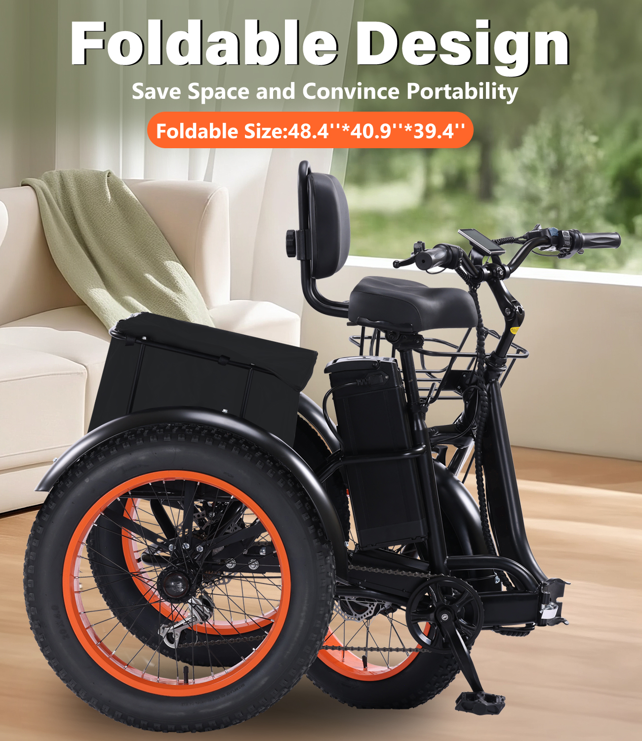 Adult Electric Tricycle, Peak 500W 3 Wheel Electric Bicycle, 15AH Removable Battery, Range up to 50 Miles, Maximum Speed 18/mph, With Basket, Suitable for Most People, Can Carry Goods, Can Be Used for Outdoor Outing, Camping and Other Various Scenarios