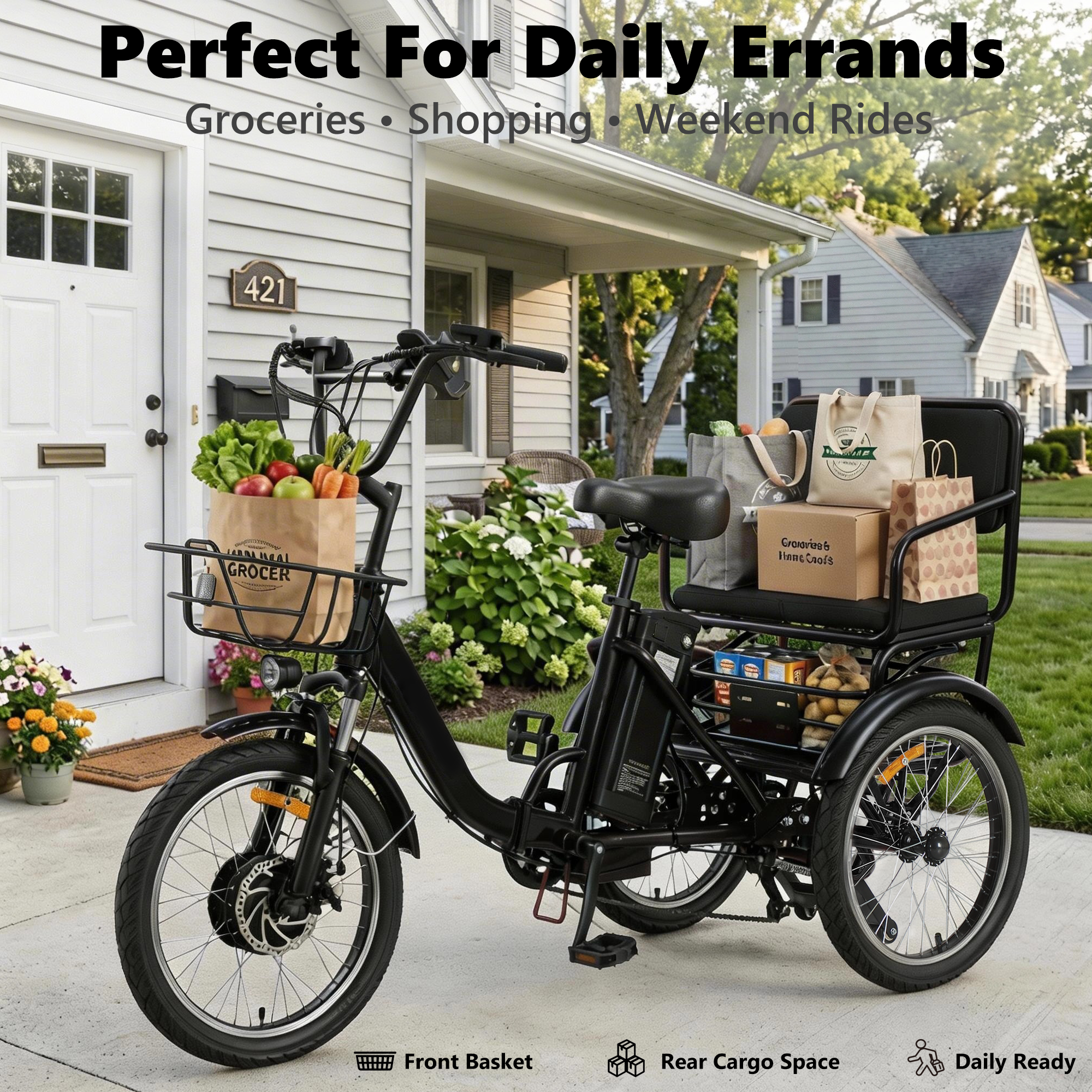 NOMIGO Folding Electric Tricycle for Adults, 2-Seater 3-Wheel Electric Trike, 400W Motor, 48V 15Ah Battery, Up to 20 Miles, 330 lb Capacity