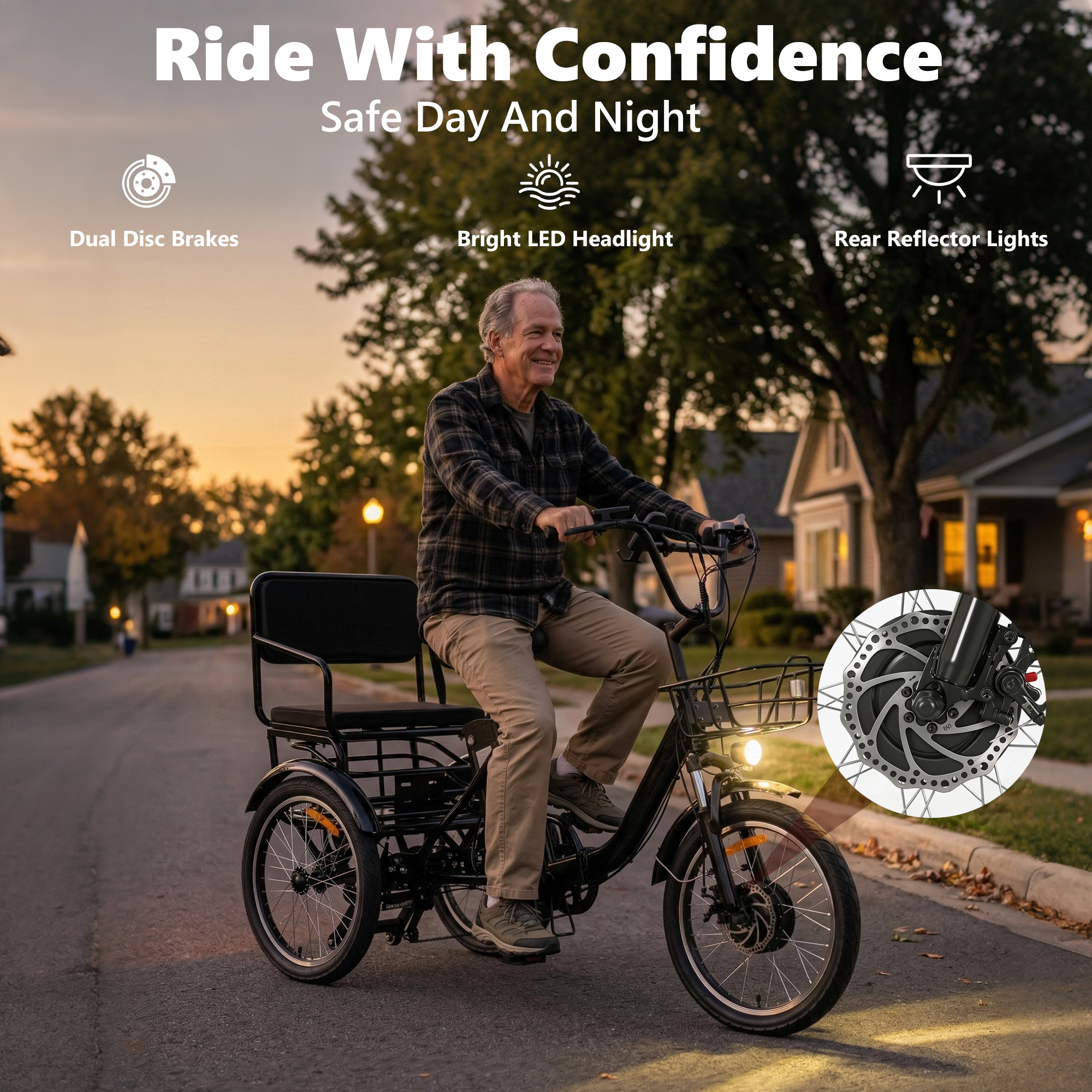 NOMIGO Folding Electric Tricycle for Adults, 2-Seater 3-Wheel Electric Trike, 400W Motor, 48V 15Ah Battery, Up to 20 Miles, 330 lb Capacity