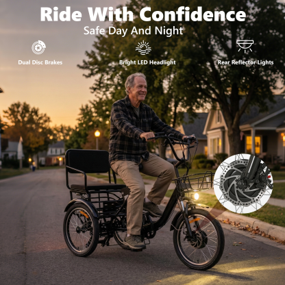NOMIGO Folding Electric Tricycle for Adults, 2-Seater 3-Wheel Electric Trike, 400W Motor, 48V 15Ah Battery, Up to 20 Miles, 330 lb Capacity