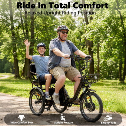 NOMIGO Folding Electric Tricycle for Adults, 2-Seater 3-Wheel Electric Trike, 400W Motor, 48V 15Ah Battery, Up to 20 Miles, 330 lb Capacity