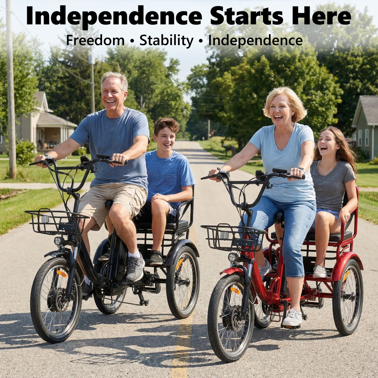 YEBEI Electric Tricycle for Adults Folding Electric Trike 3 Wheel Electric Trike with Two-Seater Large Basket Super Powerful Brushless 750W Motor 48V15AH Lithium Battery Max 20MPH E-Tricycle Red