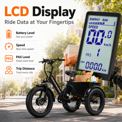 NOMIGO Electric Tricycle for Adults, 500W 3 Wheel Electric Bike, 20" x 4" Fat Tires, 48V 15Ah Battery, 7-Speed, Rear Basket, Black