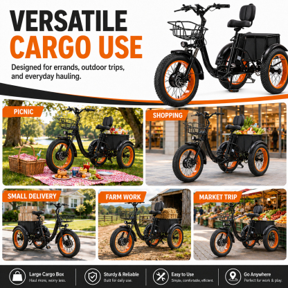 NOMIGO500W Electric Tricycle for Adults with 48V 15Ah Removable Battery, 20" Fat Tires, 7-Speed, Front & Rear Baskets, Comfort Seat with Backrest