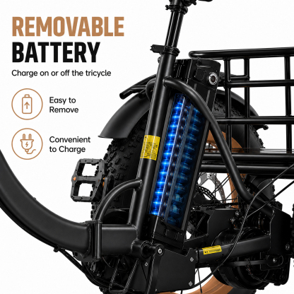 NOMIGO 750W Folding Electric Tricycle for Adults, 20" x 4.0" Fat Tires, 48V 16Ah Lithium Battery, Front Suspension, Front and Rear Baskets, Black