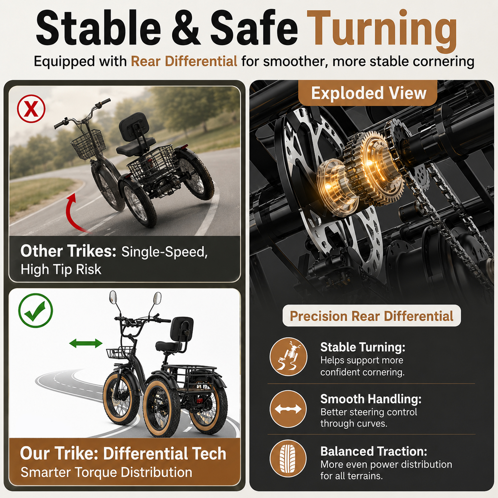 NOMIGO 750W Folding Electric Tricycle for Adults, 20" x 4.0" Fat Tires, 48V 16Ah Lithium Battery, Front Suspension, Front and Rear Baskets, Black