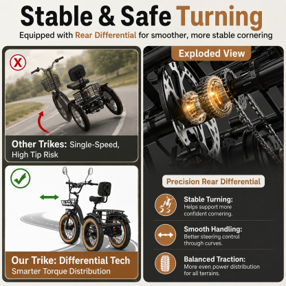 NOMIGO 750W Folding Electric Tricycle for Adults, 20" x 4.0" Fat Tires, 48V 16Ah Lithium Battery, Front Suspension, Front and Rear Baskets, Black