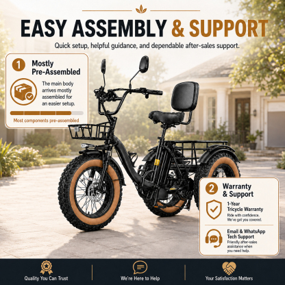 NOMIGO 750W Folding Electric Tricycle for Adults, 20" x 4.0" Fat Tires, 48V 16Ah Lithium Battery, Front Suspension, Front and Rear Baskets, Black