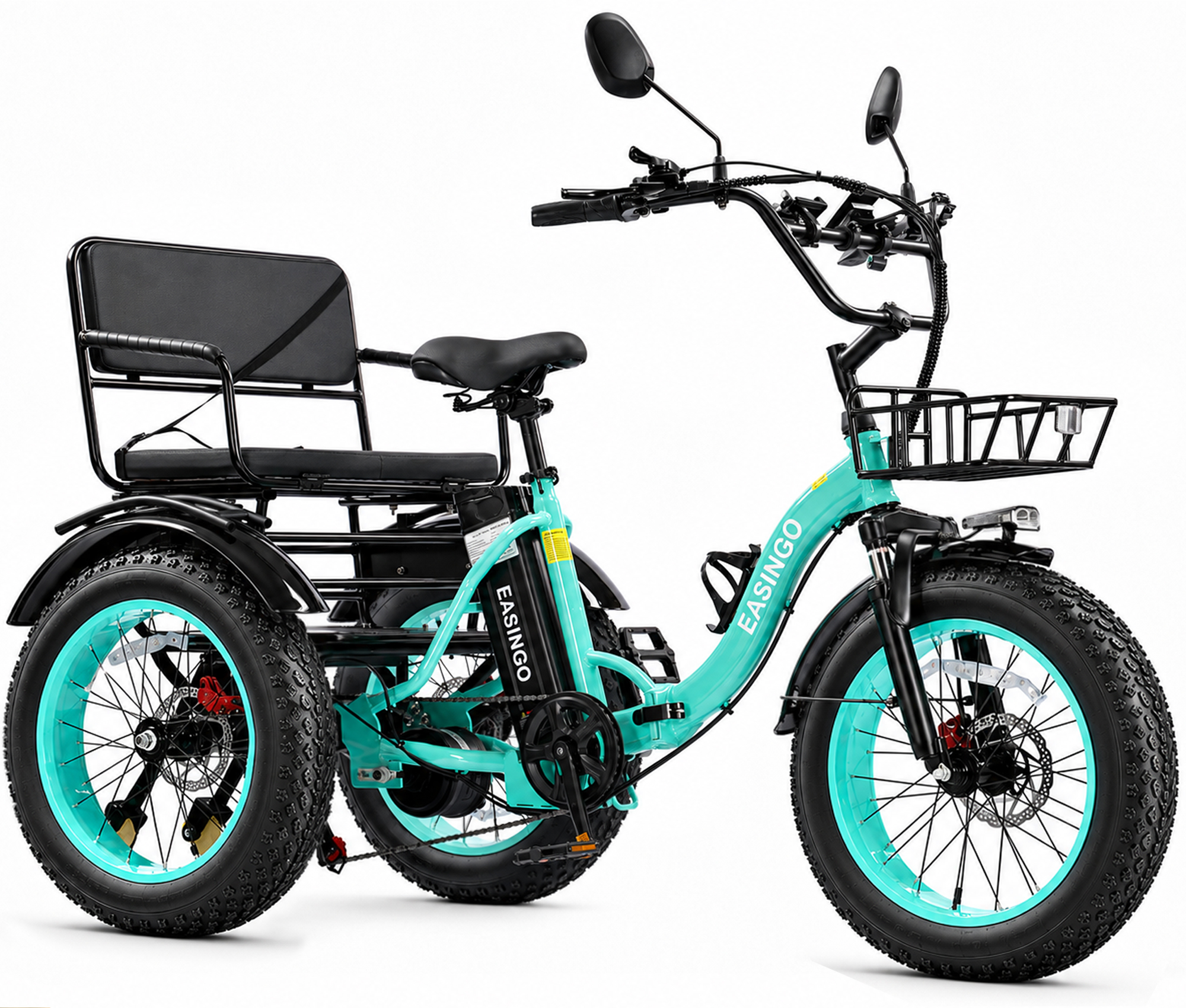 Adult Electric Tricycle, 500W motor, 48V 15.6AH battery, weight capacity 440 lbs, max form range 50 miles, max speed 18 mph， LED display, Two seats
