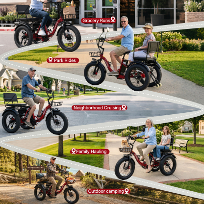 Adult Electric Tricycle, 500W motor, 48V 15.6AH battery, weight capacity 440 lbs, max form range 50 miles, max speed 18 mph， LED display, Two seats
